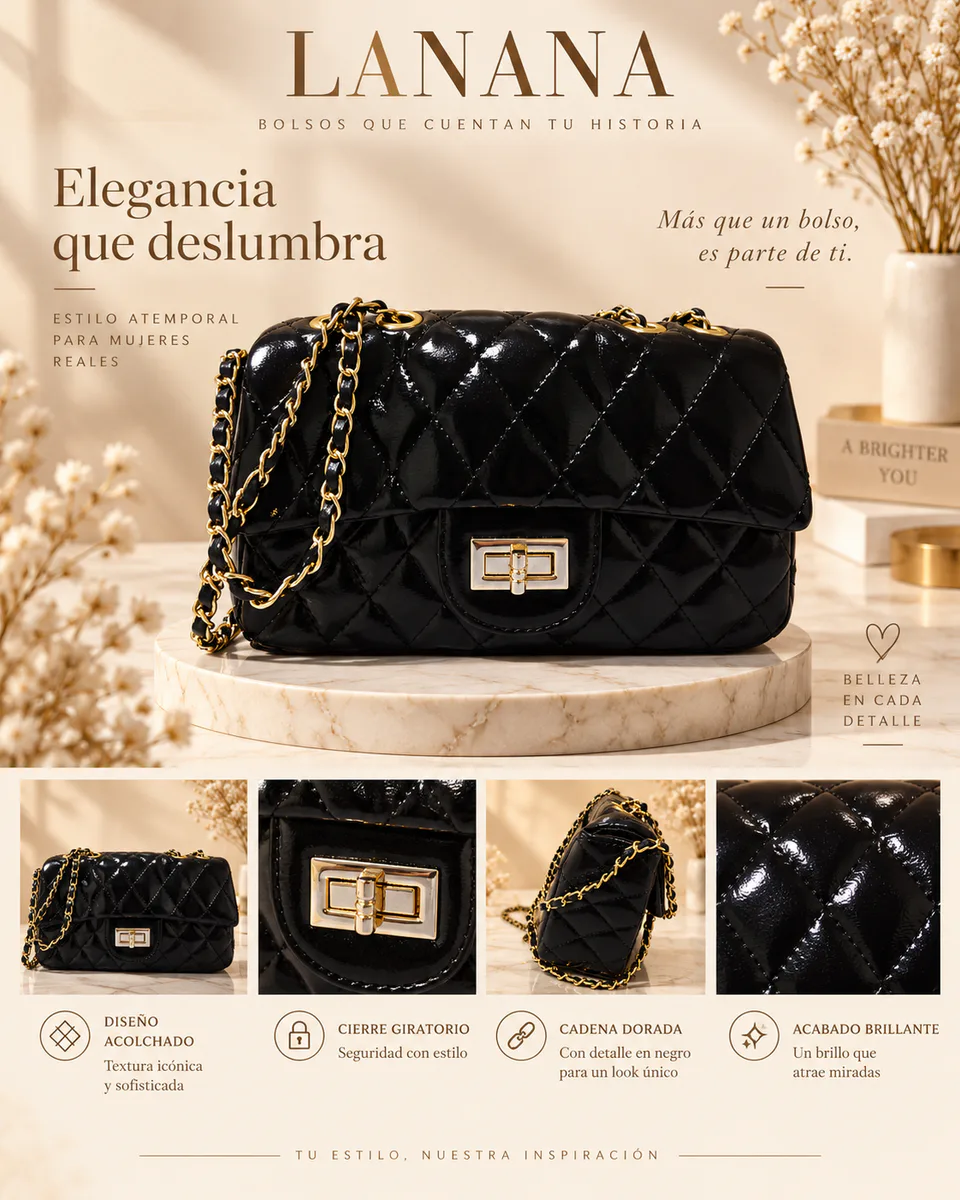 Bolso Negro Acolchado Chic 🖤✨